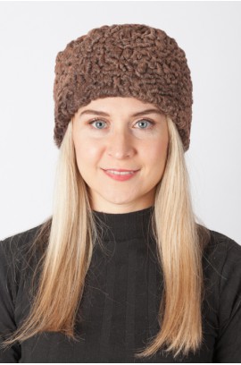 Brown karakul lamb fur hat